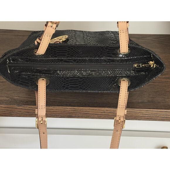 EUC Michael Kors Shiny Black Leather Snakeskin Shoulder Bag Gold Lining - Picture 13 of 16